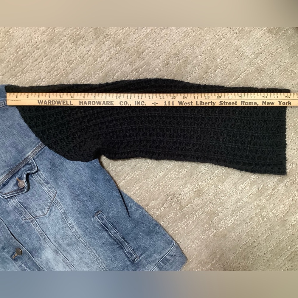 Hippie Laundry upcycled Denim Jacket with Black Knit sleeves and scarf. - Picture 9 of 10
